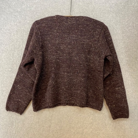 Peruvian Connection Cardigan Med Purple Open Knit Button Front Wool Linen Blend - Picture 6 of 6